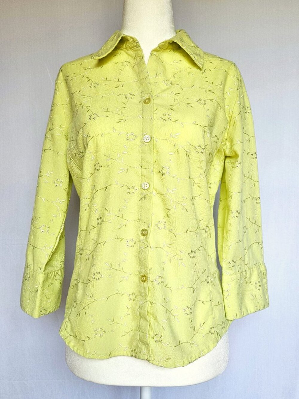 Lemongrass Studio Embroidered Button Front Blouse | Yellow | Size Petite Small